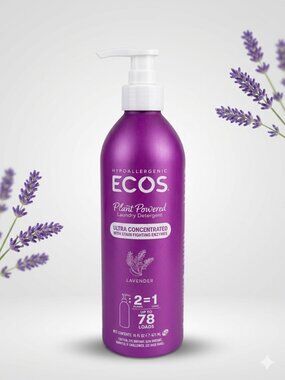 ECOS Hypoallergenic Liquid Laundry Detergent, Ultra Concentrated, Lavender, 16 F